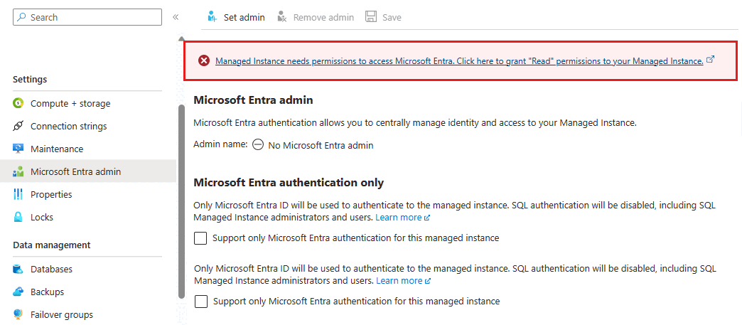 Screenshot: Microsoft Entra-Administratormenü im Azure-Portal mit erforderlichen Leseberechtigungen.