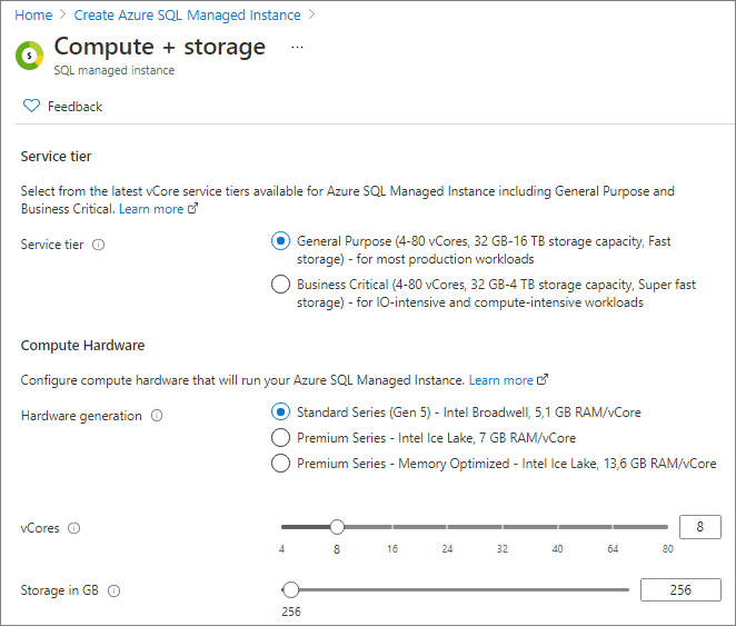 SQL Managed Instance konfigurieren