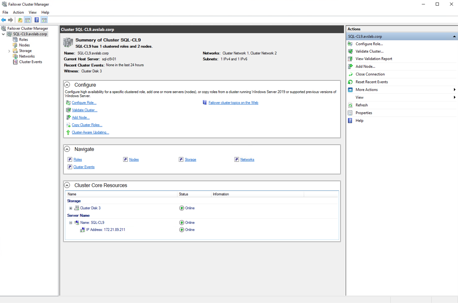 Diagramm: Clusterzusammenfassung im Failovercluster-Manager