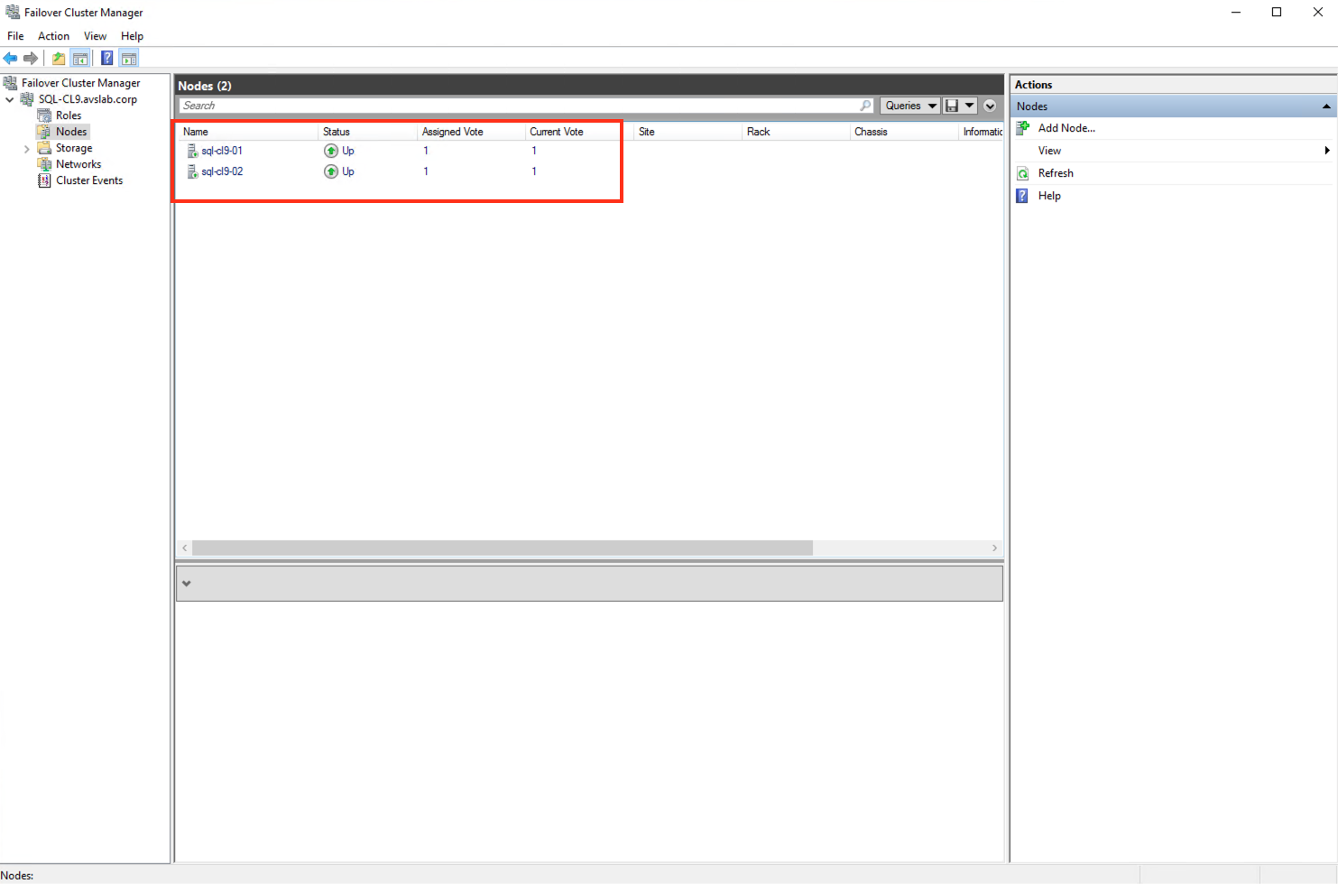 Diagramm: Clusterknotenstatus im Failovercluster-Manager