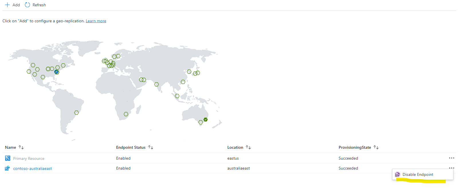 Diagram of Azure Web PubSub replica endpoint modification. 