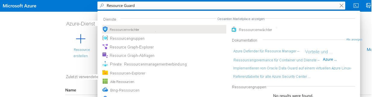 Screenshot: Suchen nach Resource Guards
