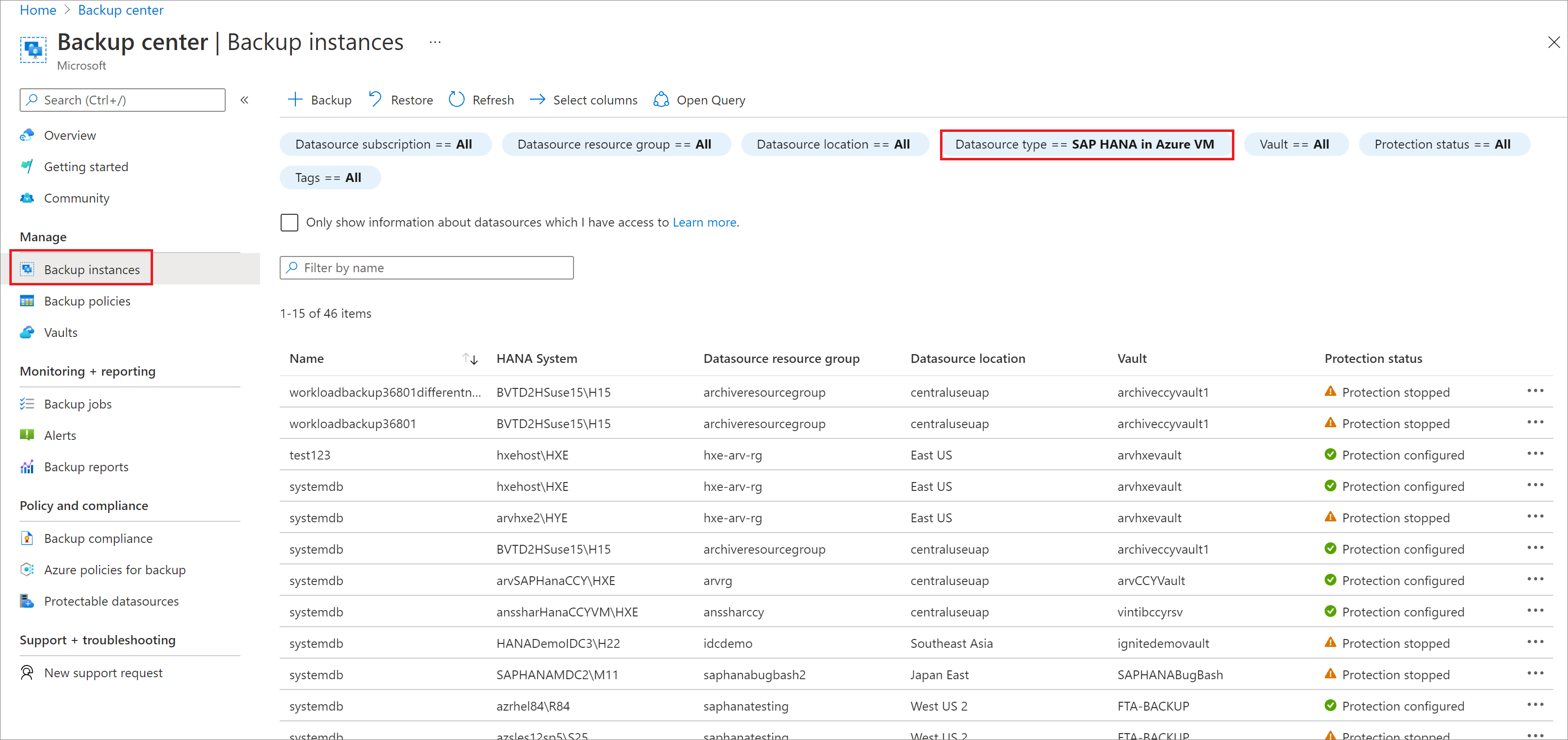Screenshot der Auswahl von „SAP HANA in Azure VM“.