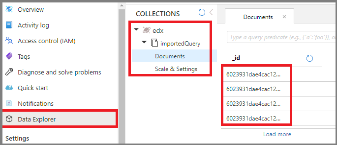Screenshot: Überprüfen der Azure Cosmos DB-Daten von „mongorestore“.