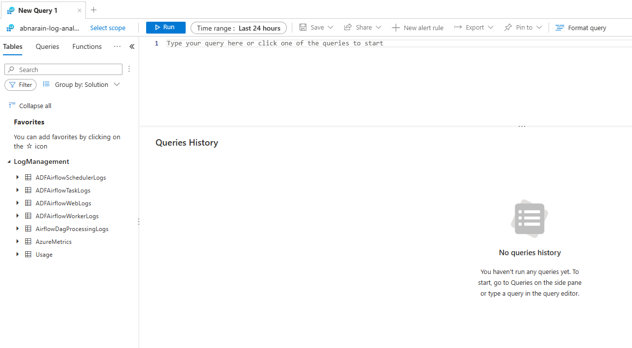 Screenshot des Abschnitts „Log Analytics-Arbeitsbereich“.
