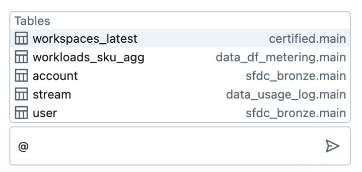 Tabellenreferenz in einem Assistant Prompt mit dem Symbol @