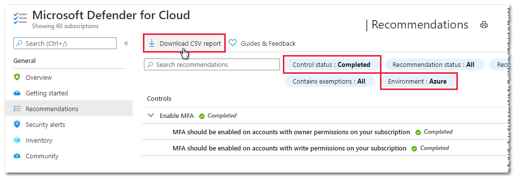 Exportieren von gefilterten Empfehlungen als CSV-Datei