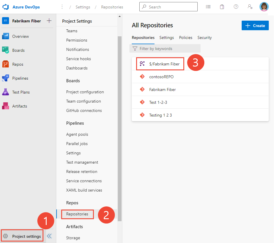 Abbildung: Auswahl eines TFVC-Repositorys