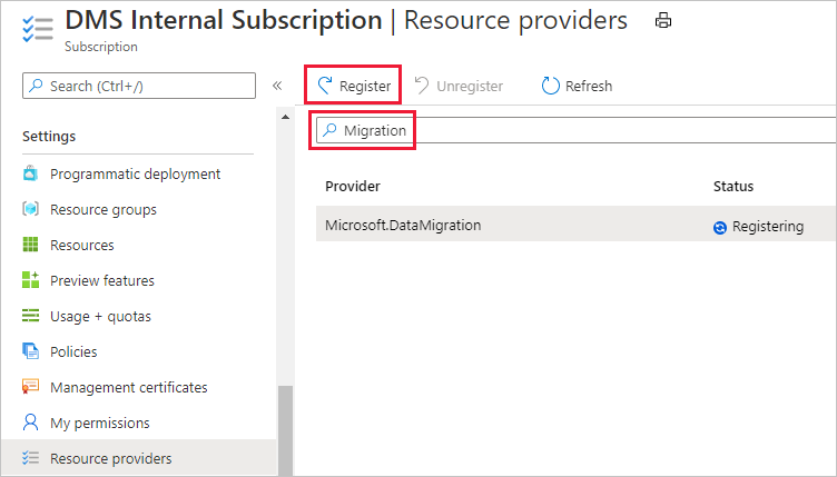 Screenshot: Registrieren Ihres Ressourcenanbieters