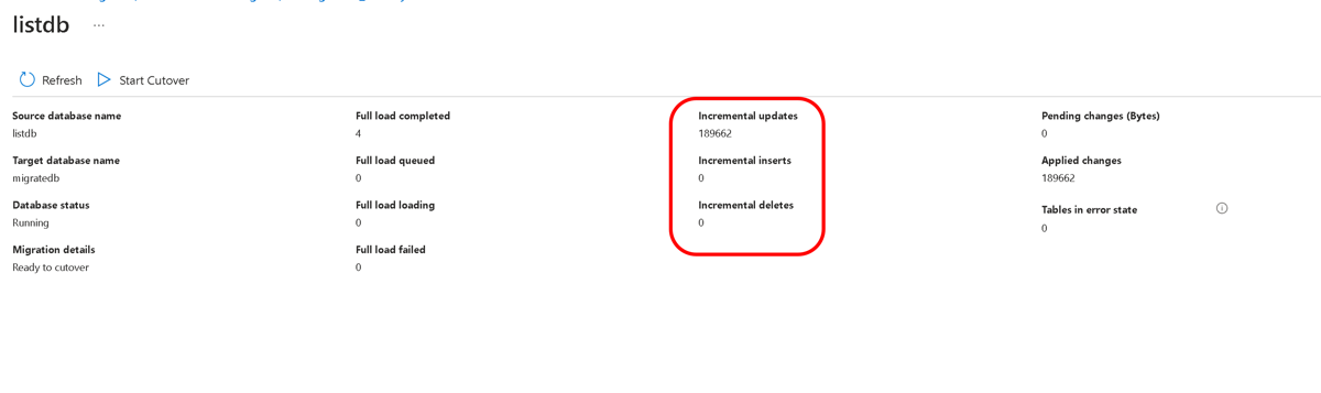 Screenshot des Bildschirms „inkrementelle Migrationsladedetails“.