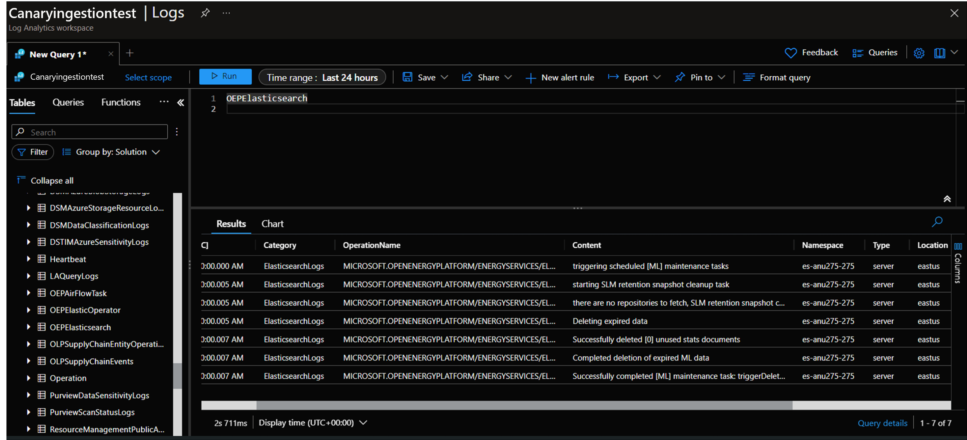 Screenshot der Elasticsearch-Protokolle. Das Bild zeigt die einfachste KQL-Abfrage, die alle Protokolle in den letzten 24 Stunden anzeigt.
