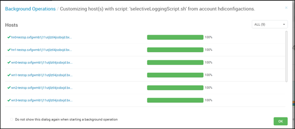 Screenshot des Skriptausführungsstatus für Hosts