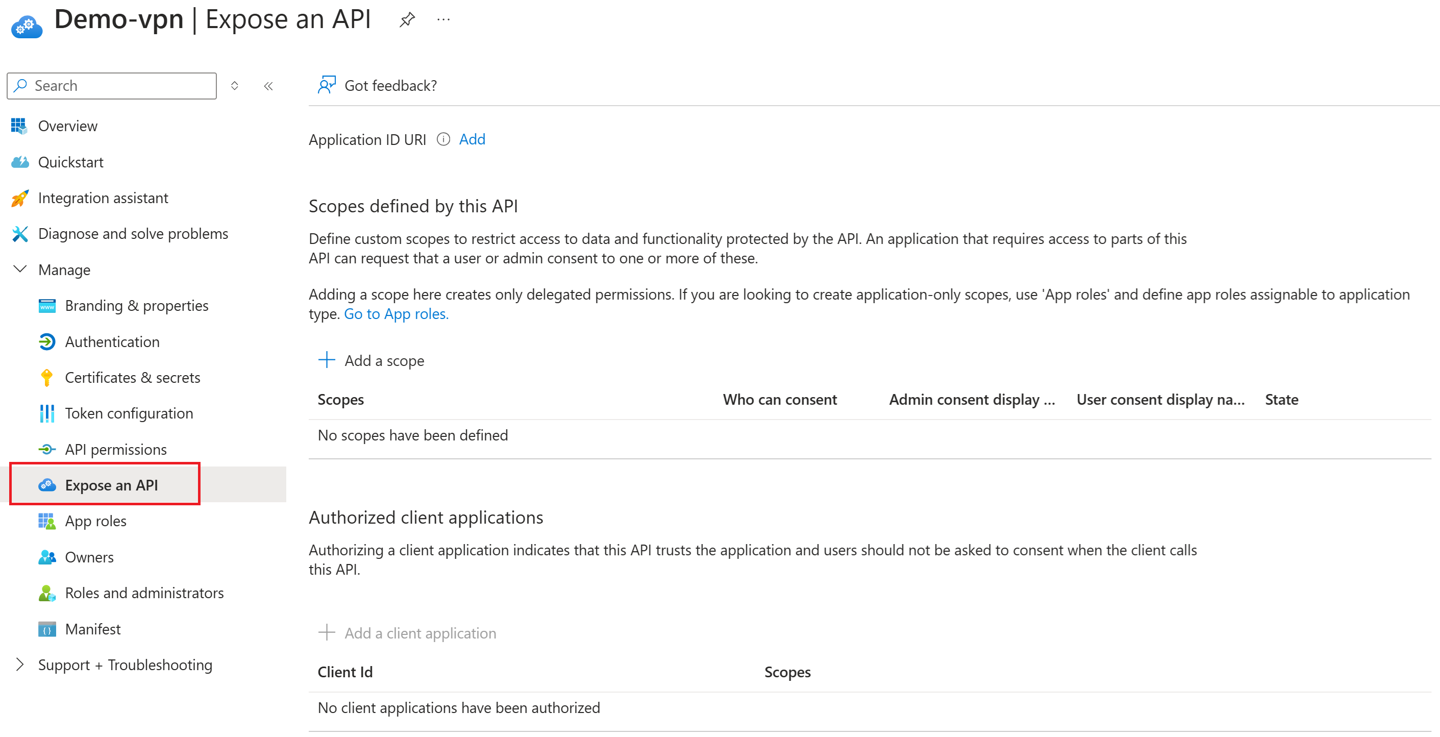 Screenshot der Seite „API verfügbar machen“.