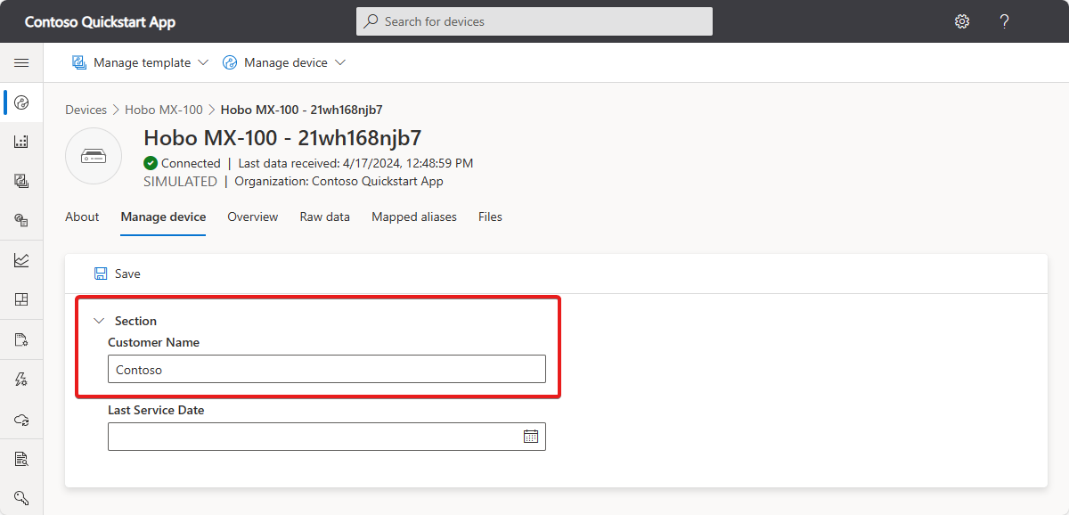 Screenshot: Festlegen der Cloudeigenschaft „Kundenname“.