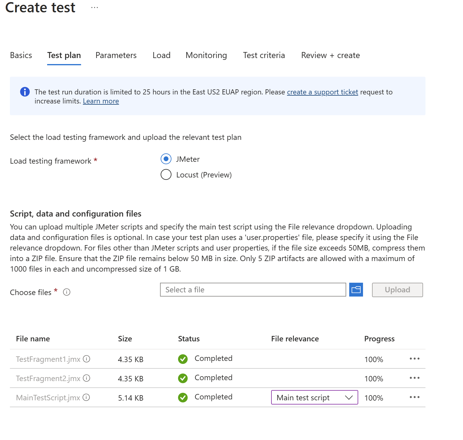Der Screenshot zeigt die Registerkarte Testplan.