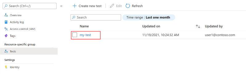 Screenshot: Liste der Tests.