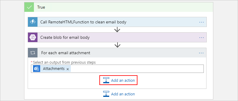 Screenshot der Schleife mit ausgewählter Option „Aktion hinzufügen“.