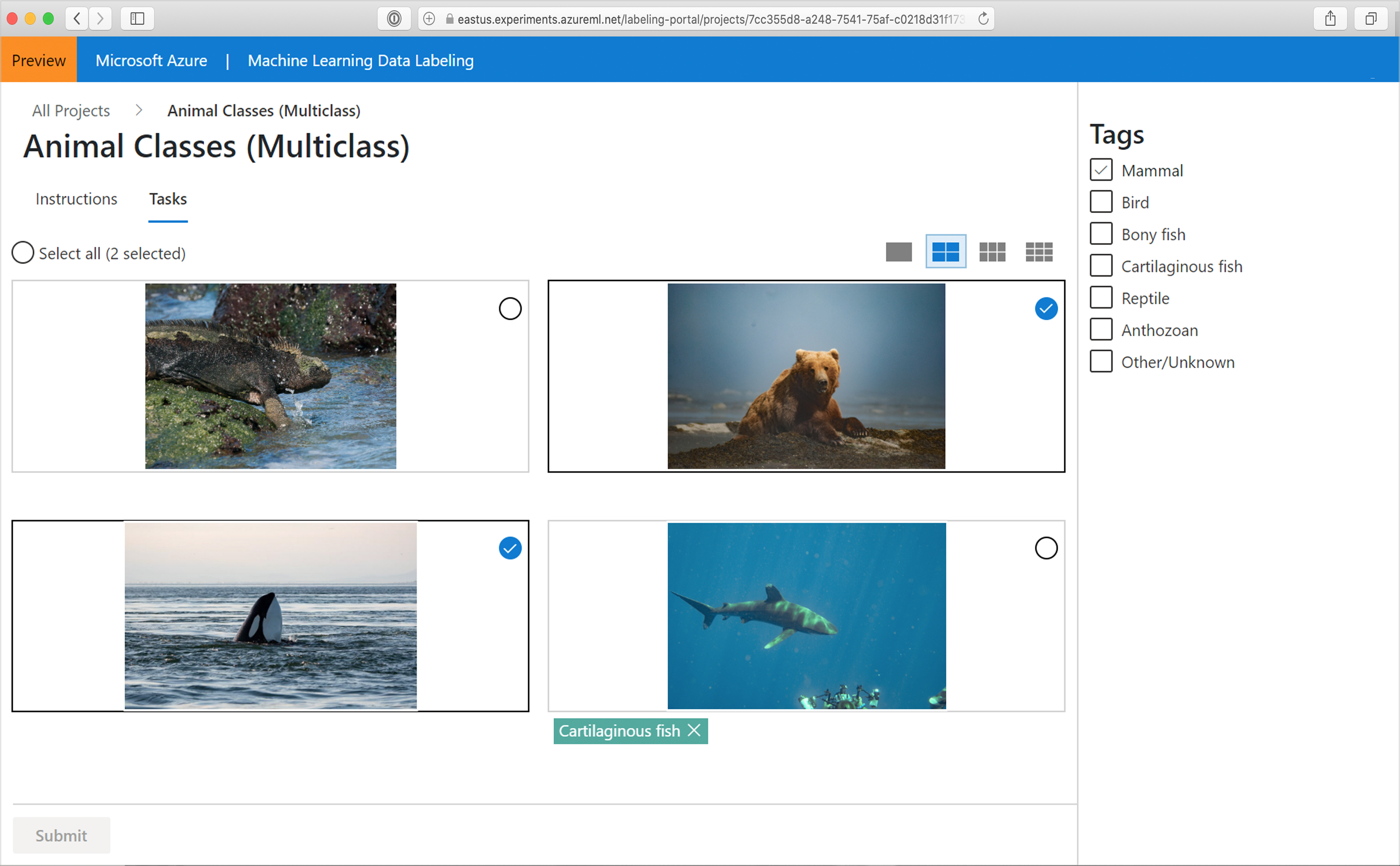 Screenshot: Auswahl mehrerer Bilder