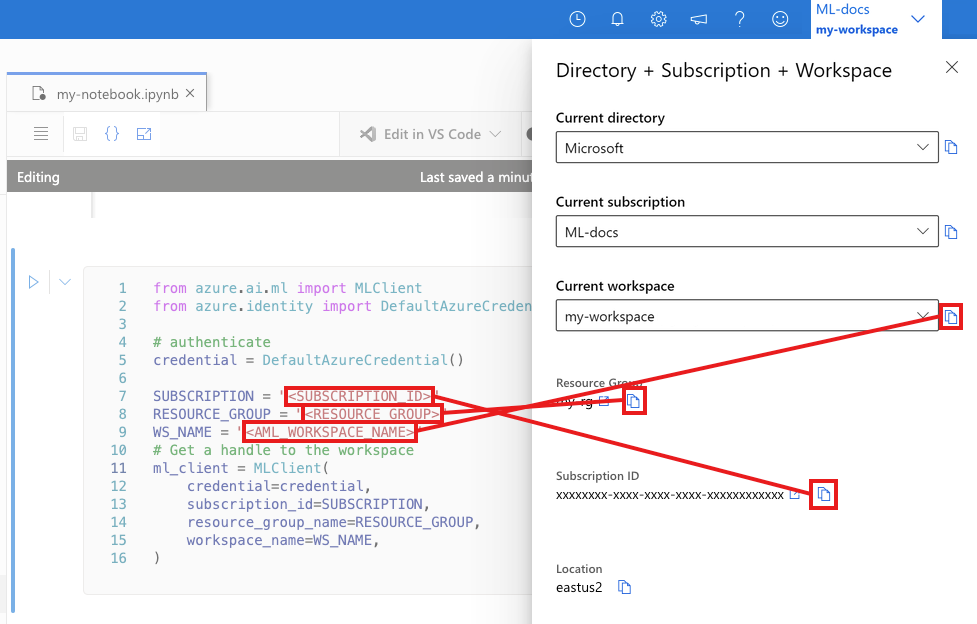 Screenshot: Suchen der Anmeldeinformationen für Ihren Code rechts oben auf der Symbolleiste.