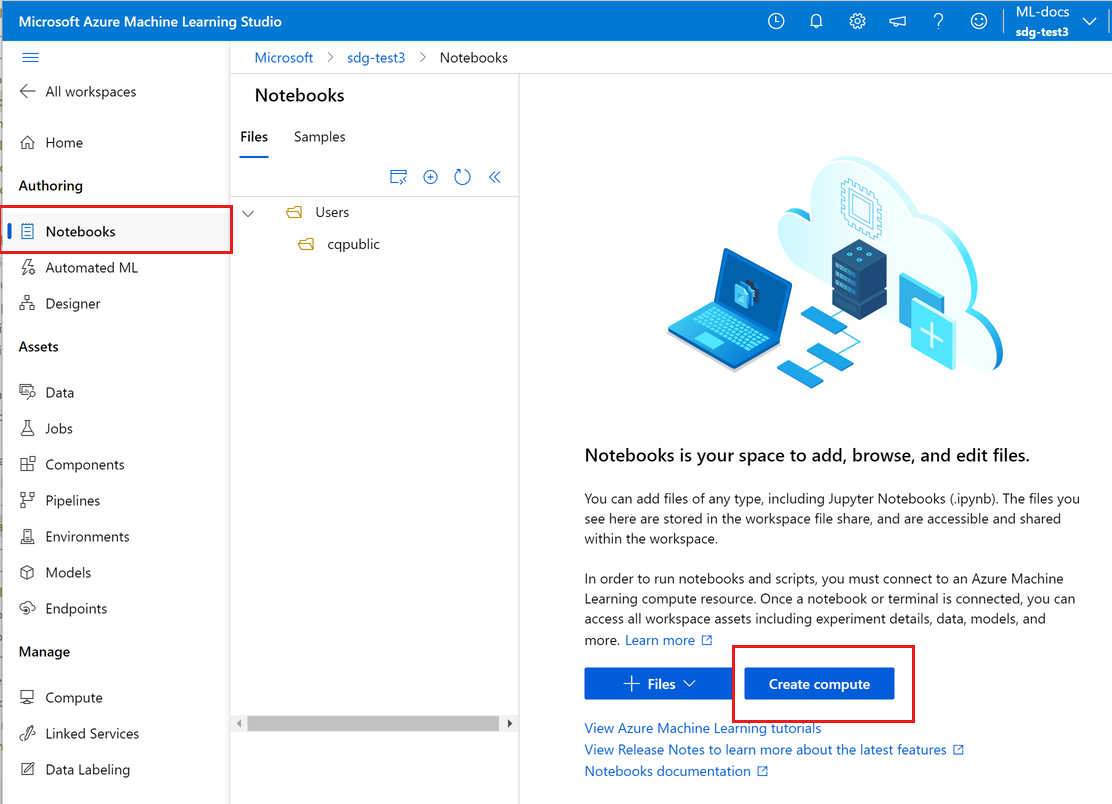 Screenshot shows how to create a compute instance.