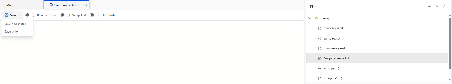 Screenshot: Option zum Speichern und Installieren von Paketen für eine Computesitzung auf einer Flowseite