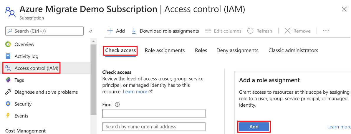 Screenshot that shows searching for a user account to check access and assign a role.