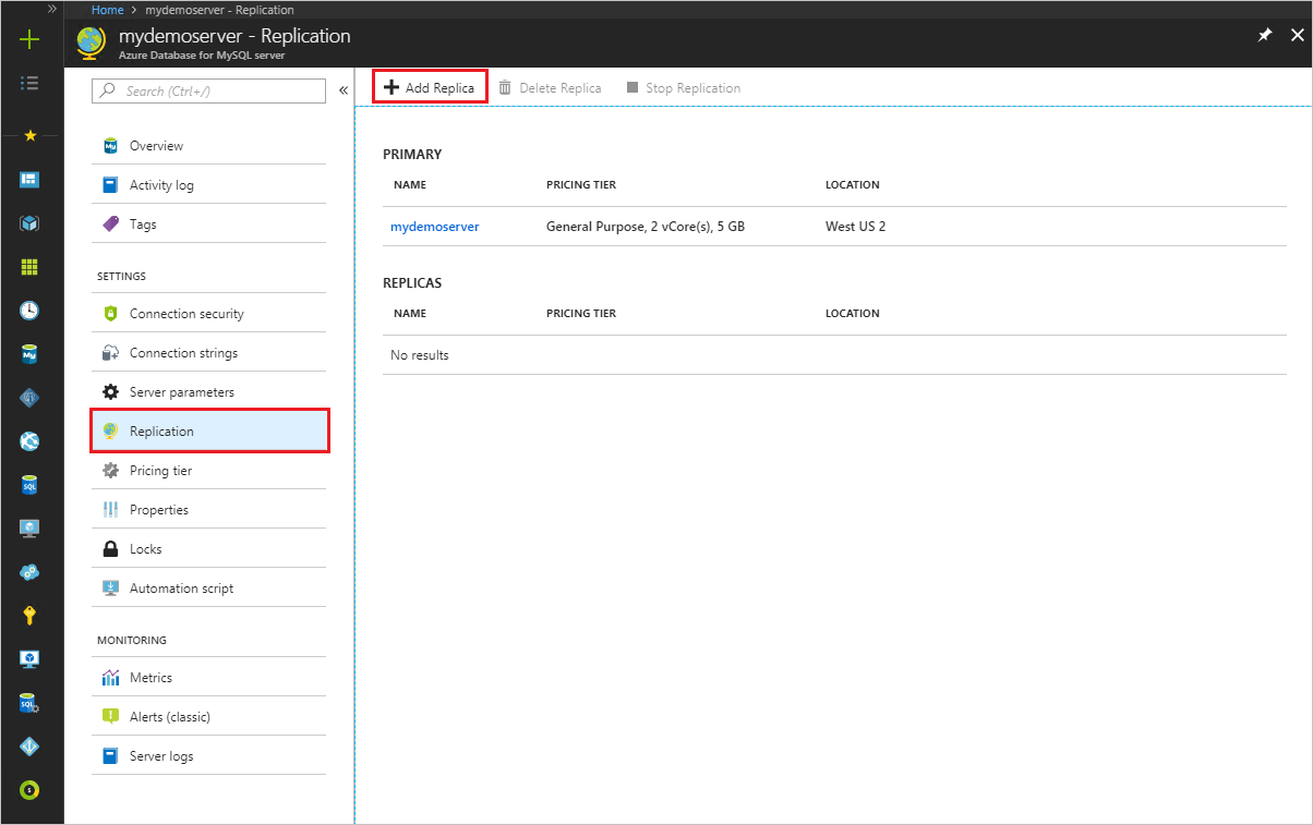 Azure Database for MySQL: Replikation