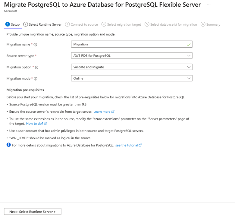 Screenshot: Einrichten der Migration im Azure-Portal
