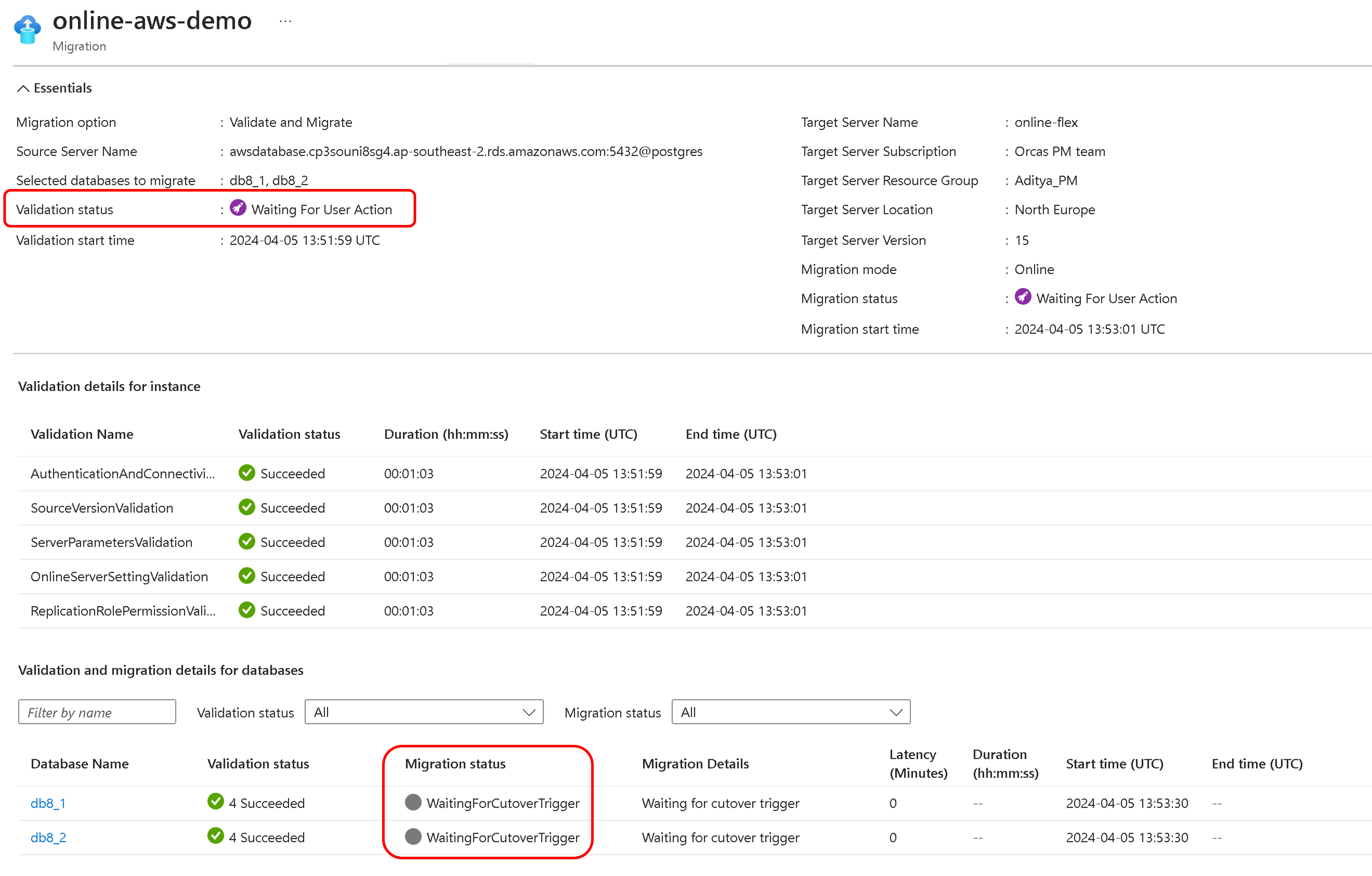 Screenshot: Cutover der Migration
