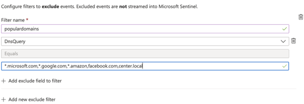 Screenshot: Herausfiltern von Domänen für den Connector „Windows DNS-Ereignisse über AMA“