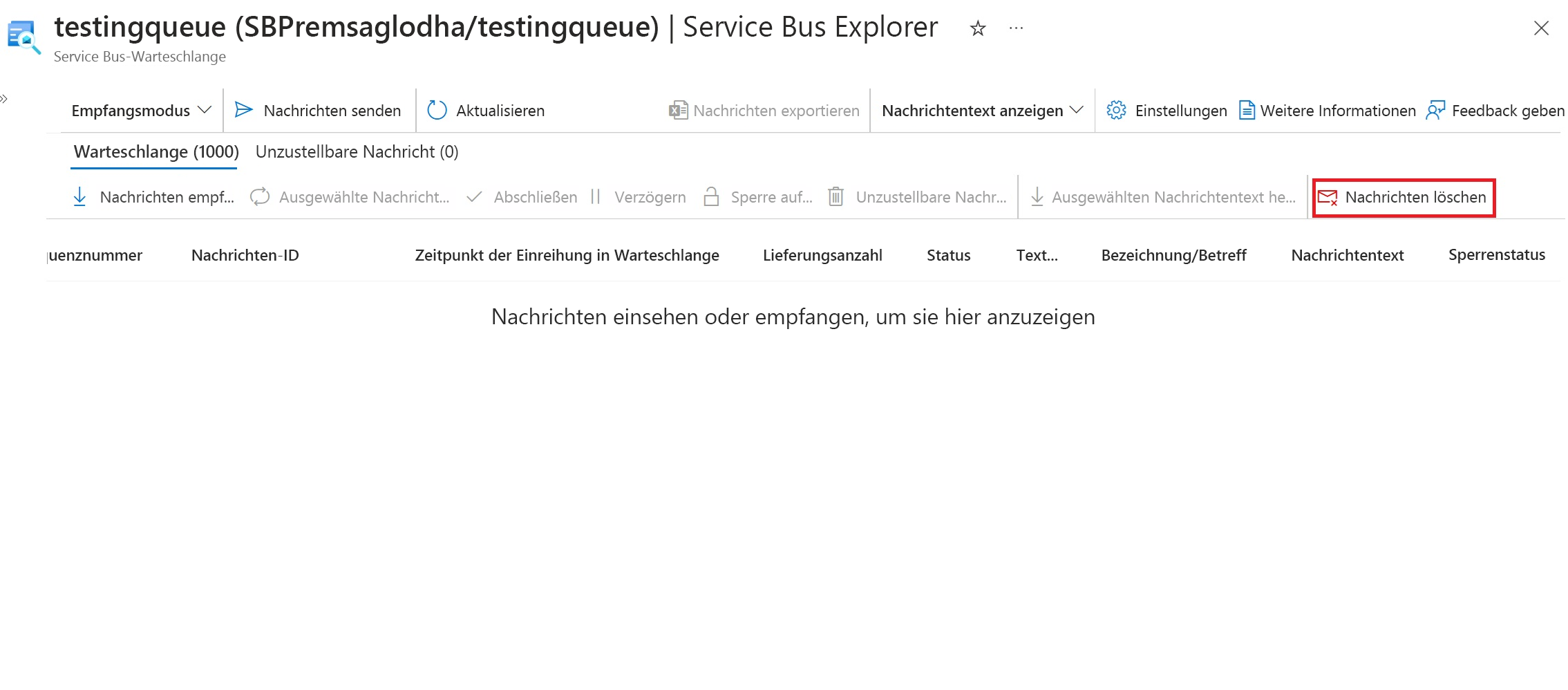 Screenshot der Schaltfläche „Nachrichten löschen“