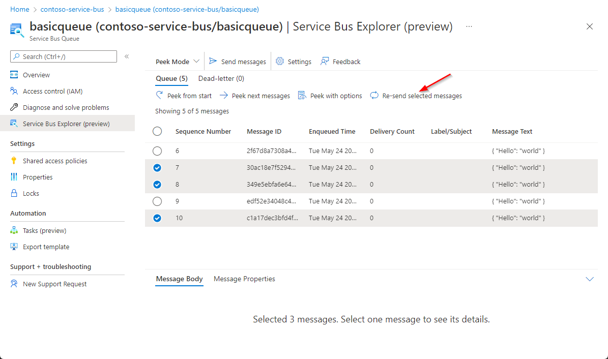 Screenshot: Schaltfläche zum erneuten Senden ausgewählter Nachrichten