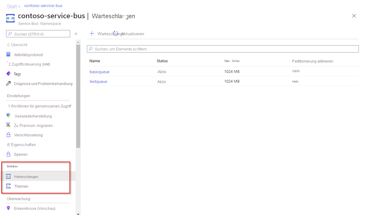 Screenshot: linke Navigation, in der die Entität ausgewählt werden kann.