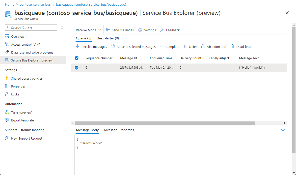 Screenshot: Übersicht über empfangene Nachrichten und den Nachrichtentextinhalt.