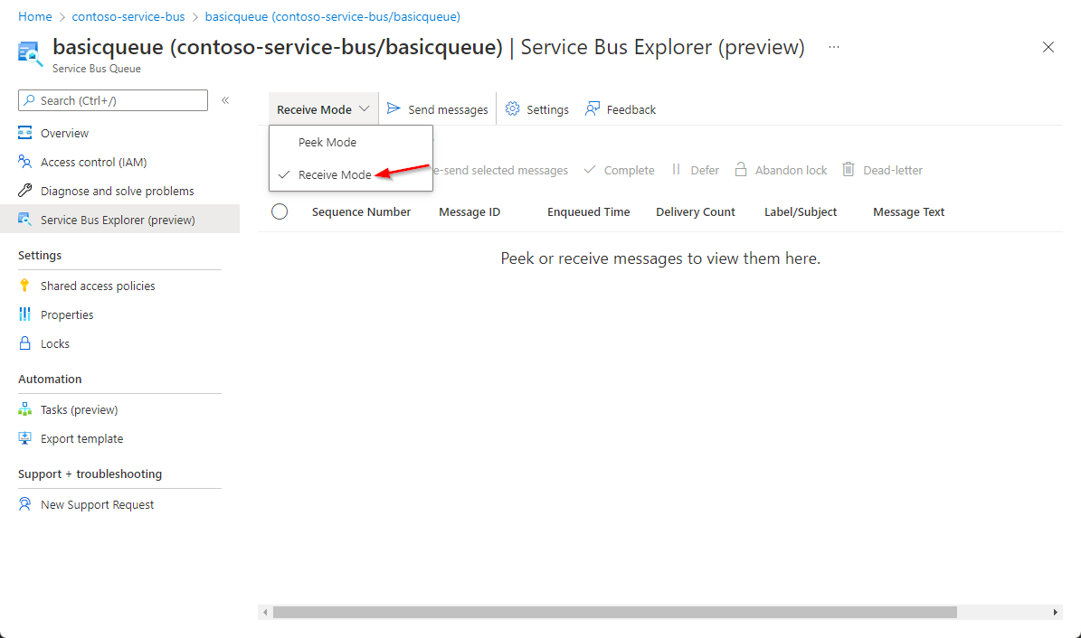 Screenshot: Dropdownliste mit ausgewähltem Empfangsmodus.