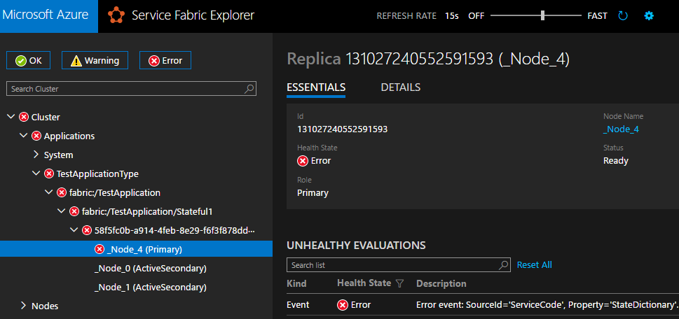 Replikatsintegrität in Service Fabric Explorer