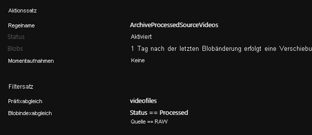 Beispiel einer Blobindexabgleichsregel für die Lebenszyklusverwaltung im Azure-Portal