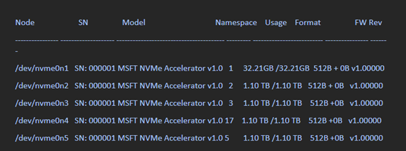 Screenshot: Anweisungen zum Identifizieren von NVMe-Datenträgern auf einer Linux-VM.