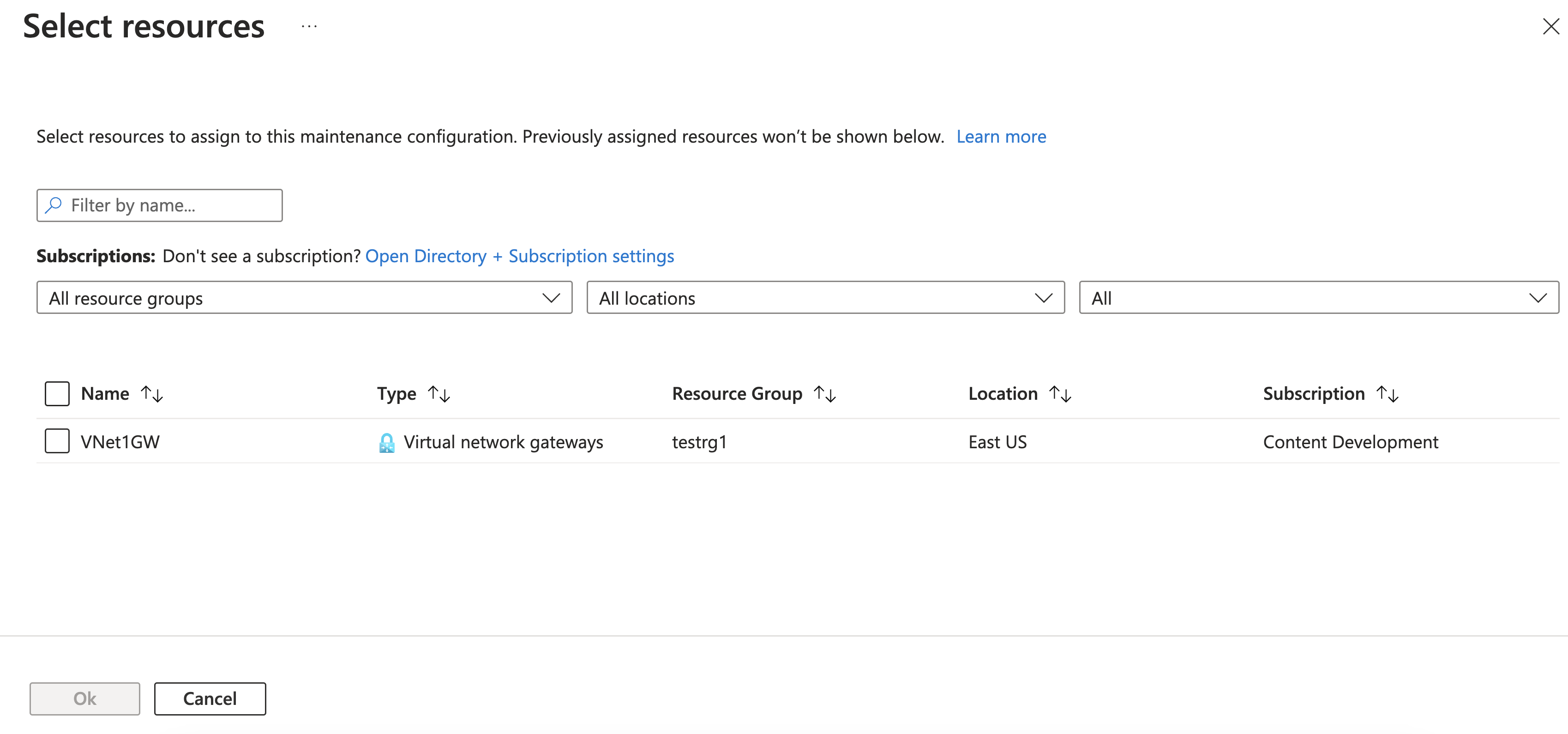 Screenshot der Seite „Ressourcen auswählen“.