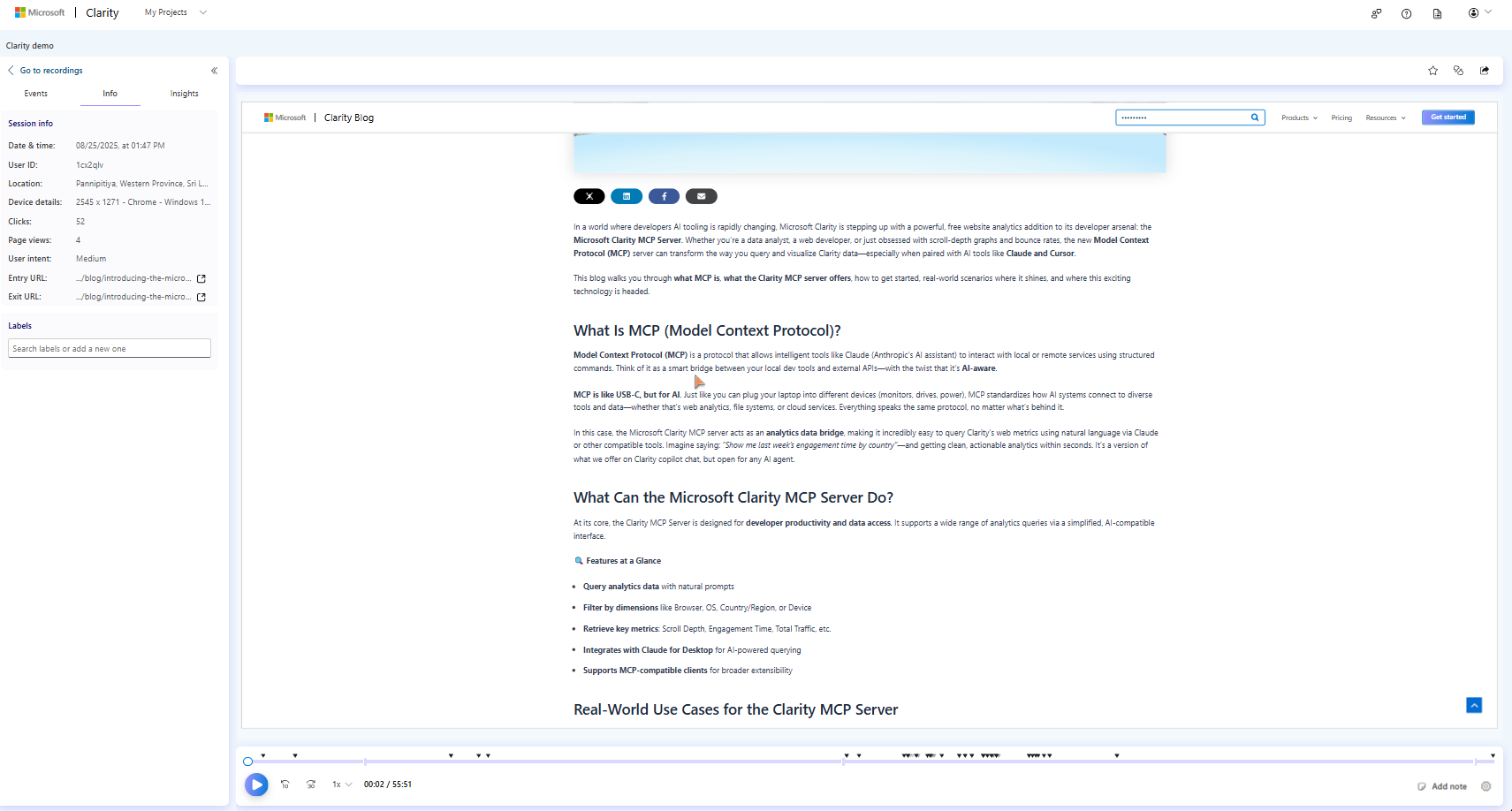 Recordings in new tab with no heat maps.