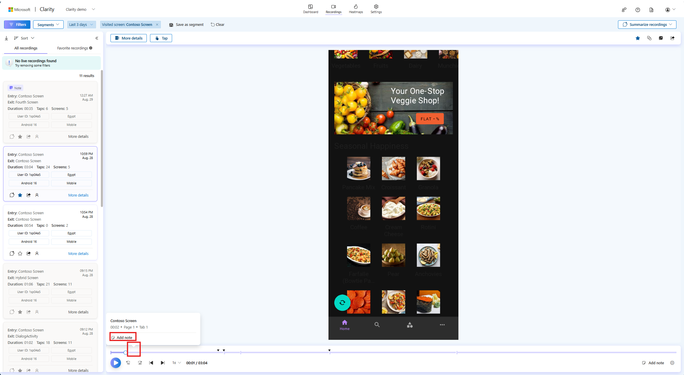 Add note from a hover for mobile app.