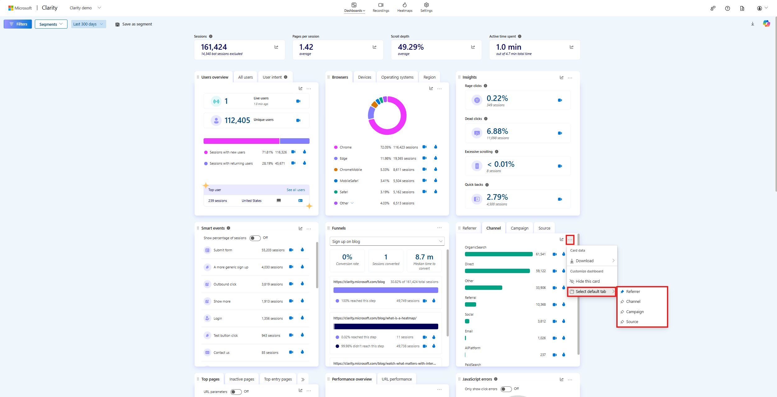 Set default tab in a card.
