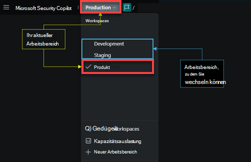 Abbildung des Arbeitsbereichswechsels aus der Breadcrumb.