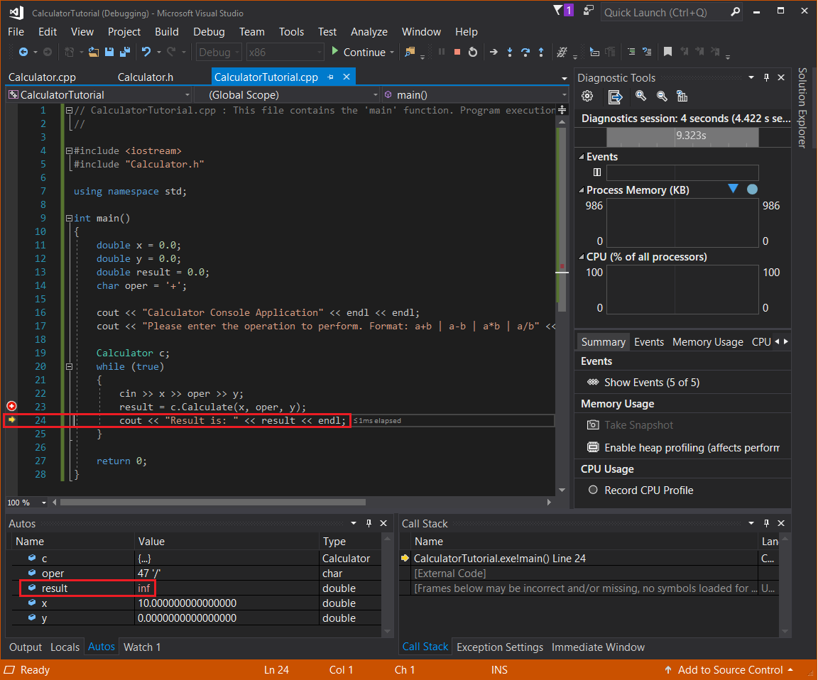 Screenshot des Debuggens des Rechners.