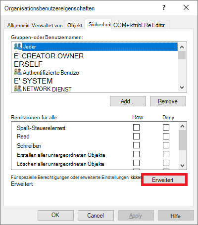 Screenshot der erweiterten Sicherheitseinstellungen.