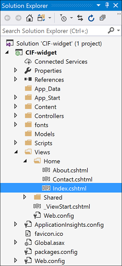 Öffnen Sie die Datei Index.cshtml aus dem Lösungsexplorer.