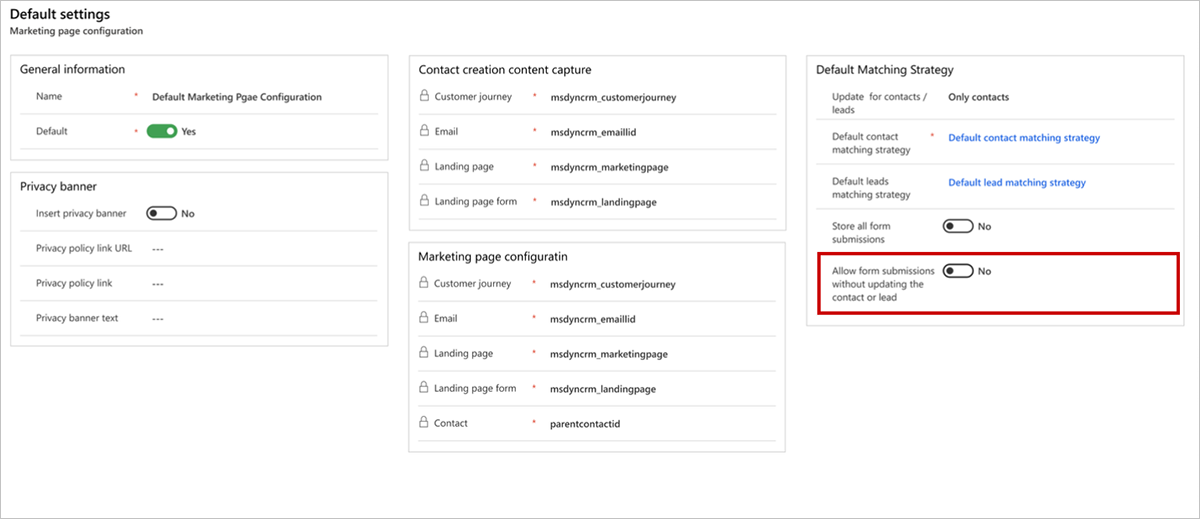 Zulassen von Formulareinreichungen ohne Aktualisierung von Kontakt/Lead Erlauben von Formulareinreichungen ohne Aktualisierung von Kontakt/Lead.