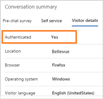 Authentifizierter Chat wird als „Ja” auf der Registerkarte „Besucherdetails” angezeigt