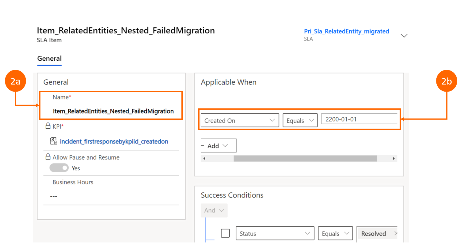 Screenshot der Einheitliche Oberfläche-Ansicht nach der Migration eines Elements mit zugehörigen Entitäten in einer verschachtelten Gruppenklausel.