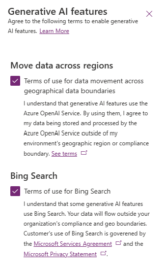 Bing-Chat Power Platform Admin Center.